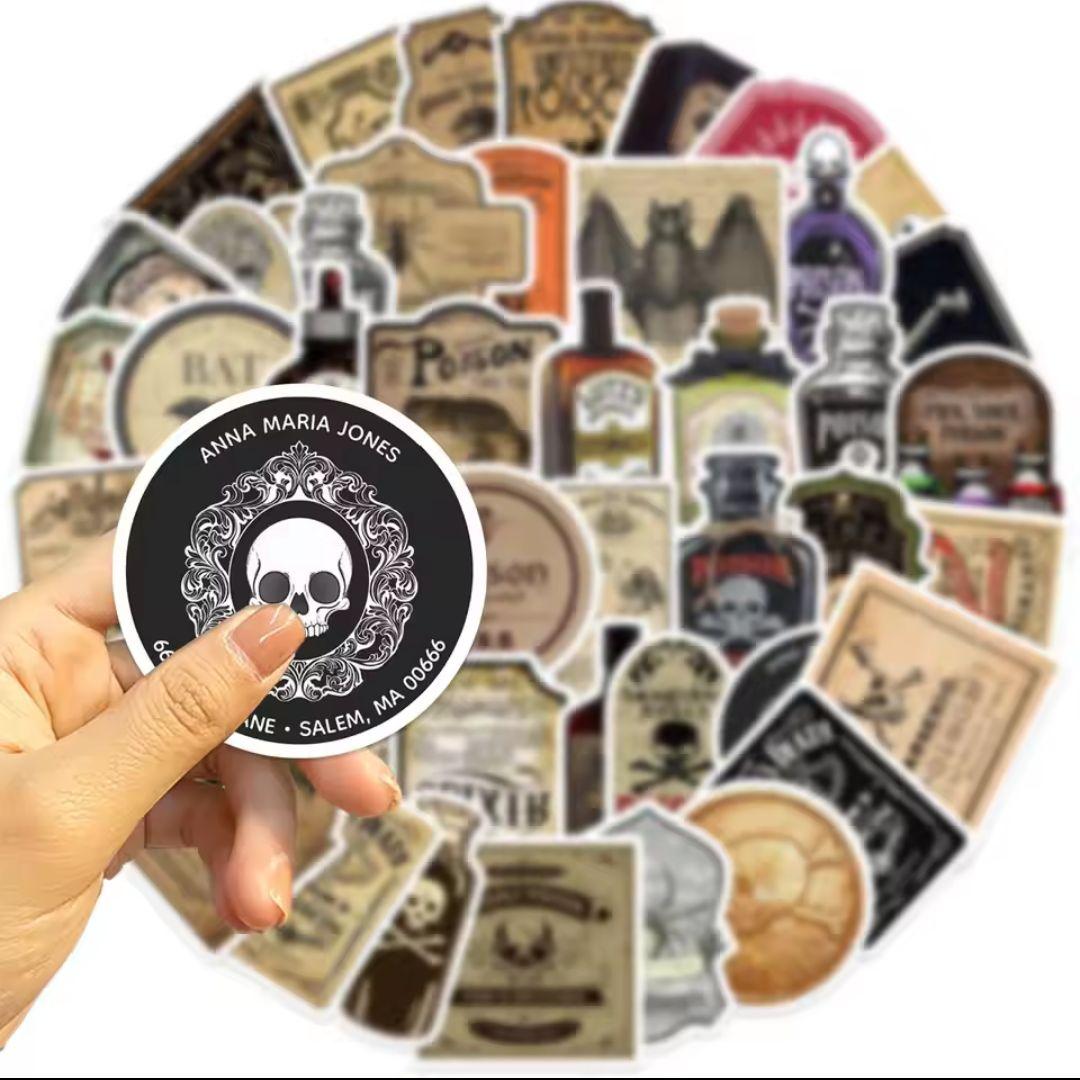 Poison Label Stickers [50 pcs] Skull Potion Poison Bottle Halloween Danger ③