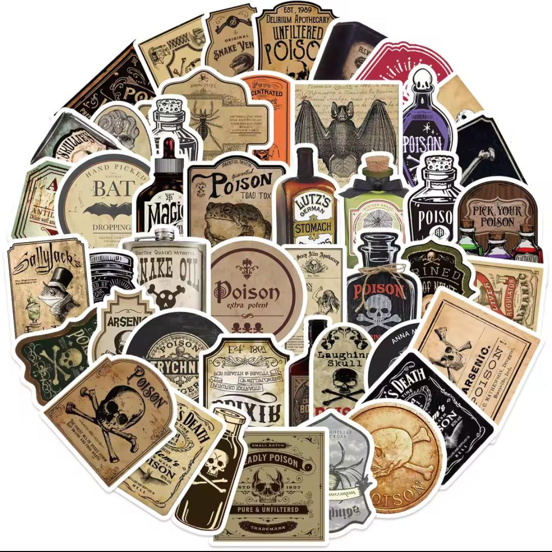 Poison Label Stickers [50 pcs] Skull Potion Poison Bottle Halloween Danger ③