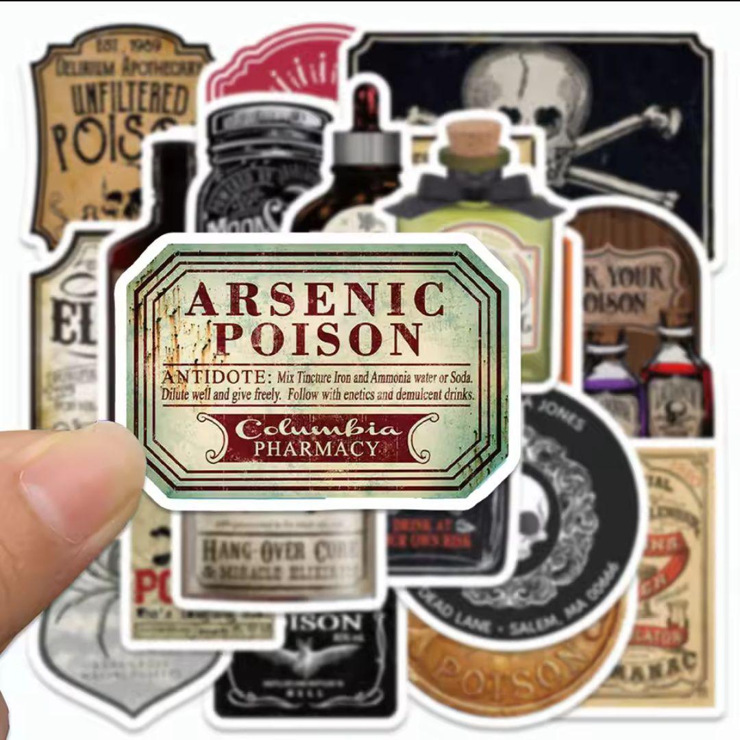 Poison Label Stickers [50 pcs] Skull Potion Poison Bottle Halloween Danger ③