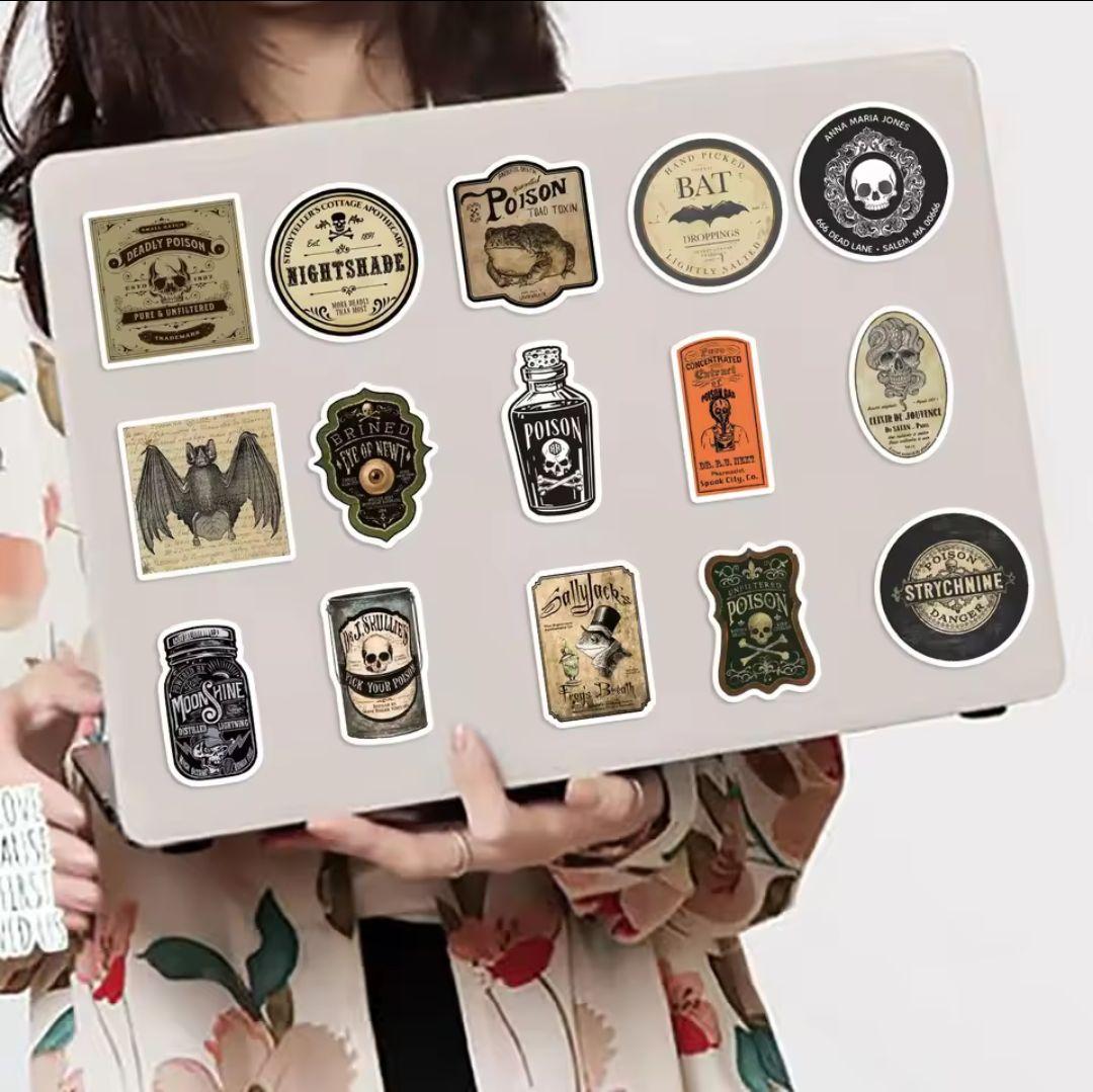 Poison Label Stickers [50 pcs] Skull Potion Poison Bottle Halloween Danger ③