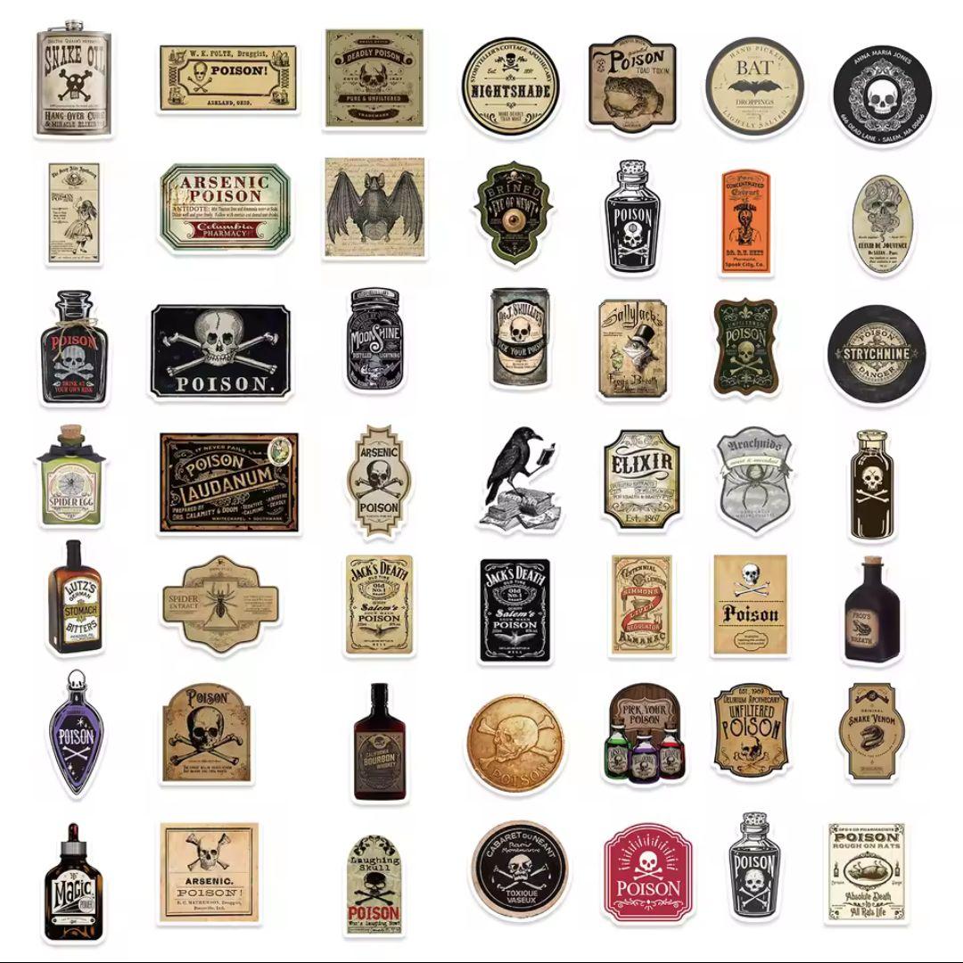 Poison Label Stickers [50 pcs] Skull Potion Poison Bottle Halloween Danger ③