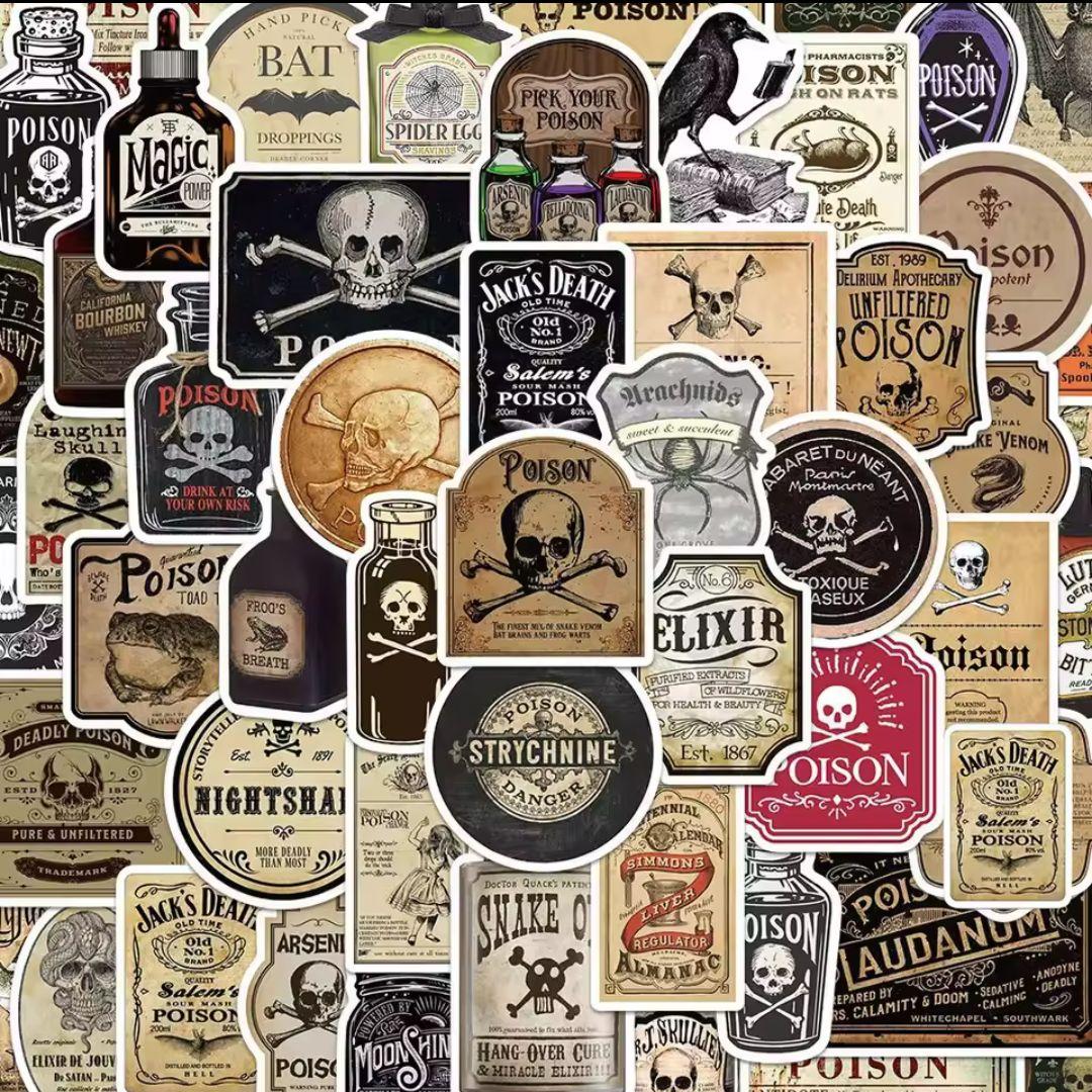 Poison Label Stickers [50 pcs] Skull Potion Poison Bottle Halloween Danger ③