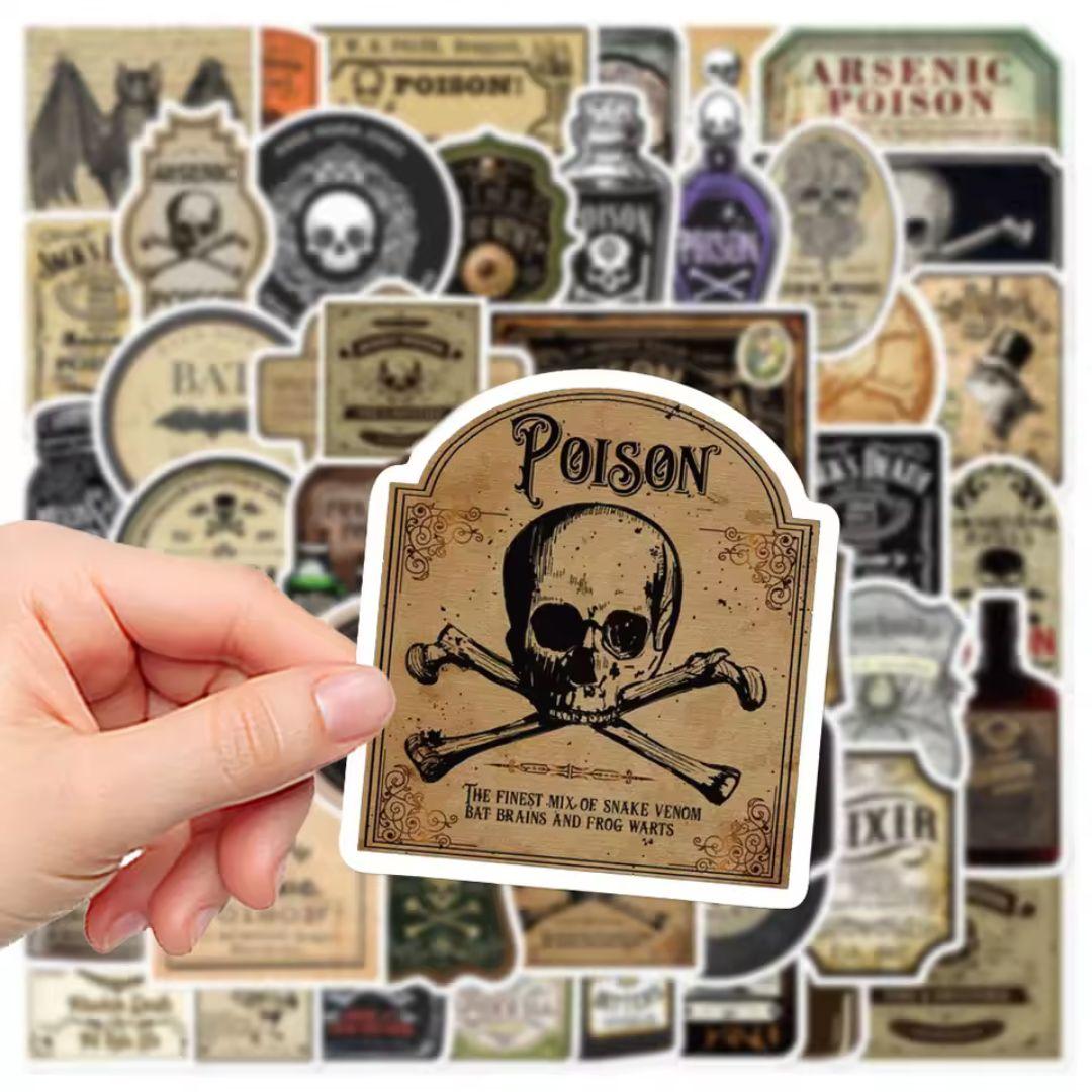 Poison Label Stickers [50 pcs] Skull Potion Poison Bottle Halloween Danger ③