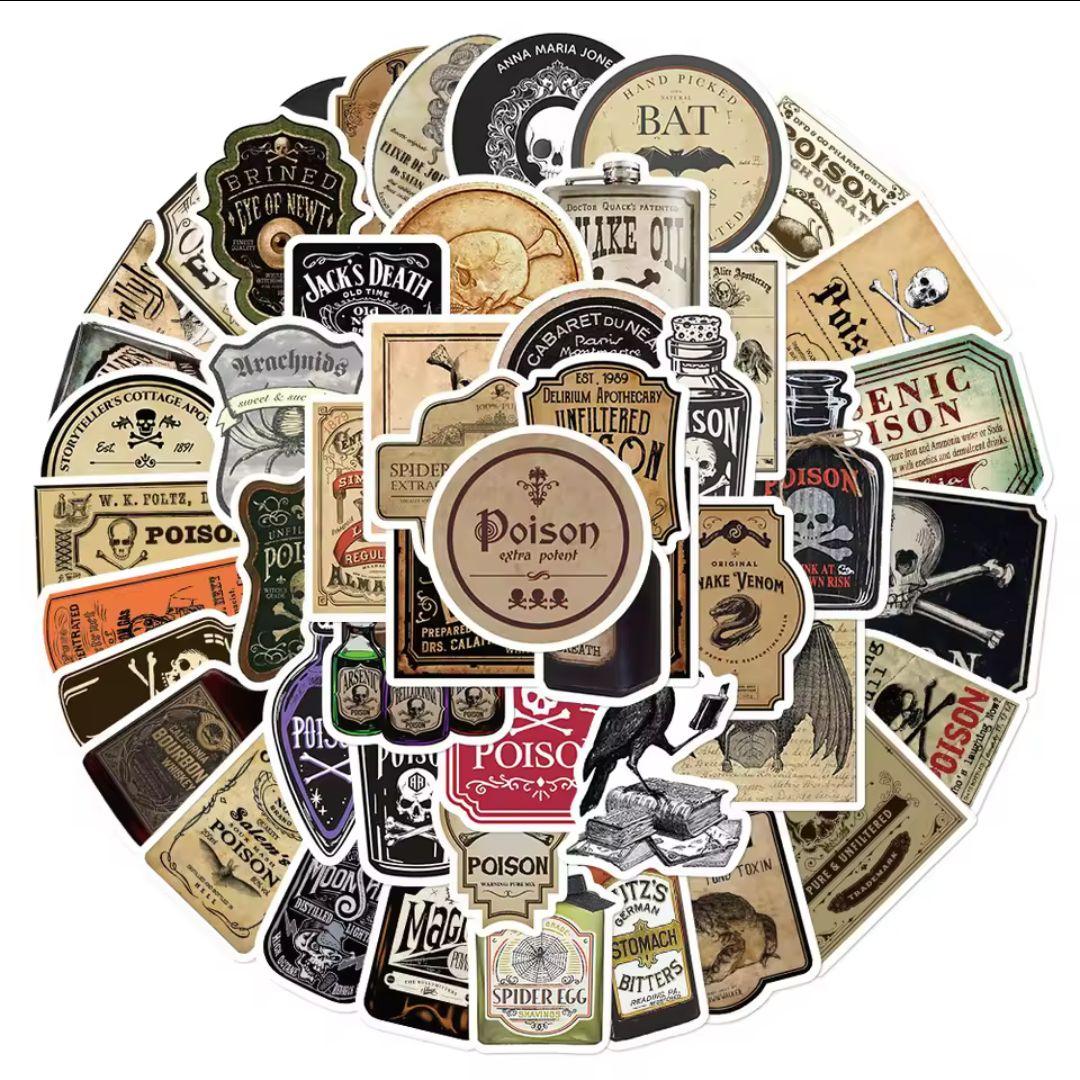 Poison Label Stickers [50 pcs] Skull Potion Poison Bottle Halloween Danger ③