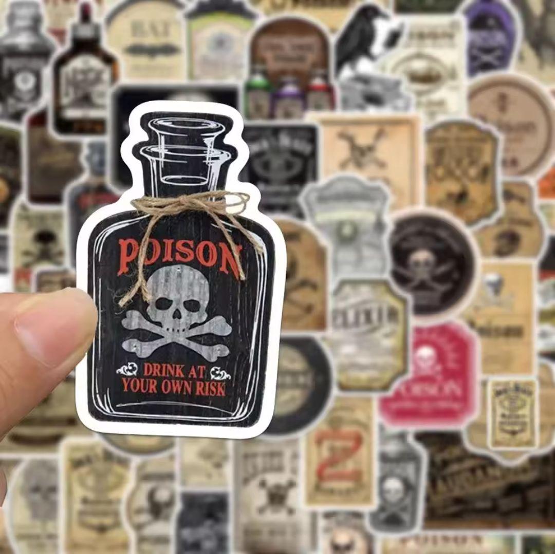 Poison Label Stickers [50 pcs] Skull Potion Poison Bottle Halloween Danger ③