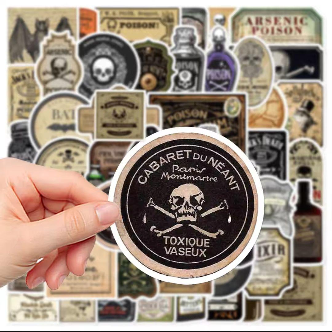 Poison Label Stickers [50 pcs] Skull Potion Poison Bottle Halloween Danger ③