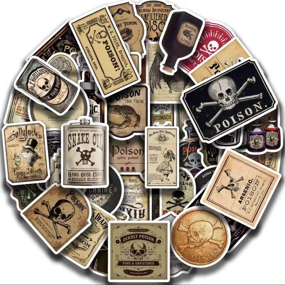 Poison Label Stickers [50 pcs] Skull Potion Poison Bottle Halloween Danger ③