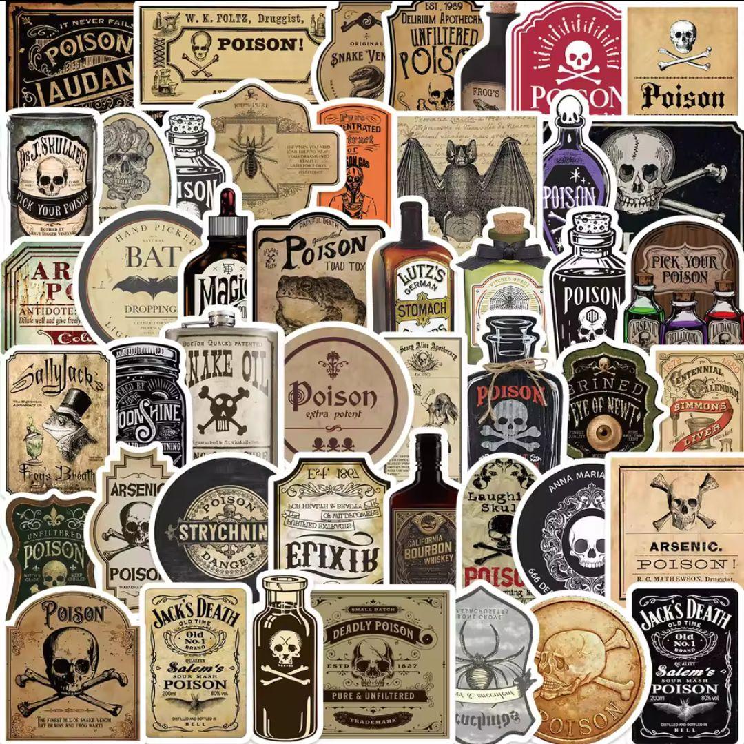 Poison Label Stickers [50 pcs] Skull Potion Poison Bottle Halloween Danger ③
